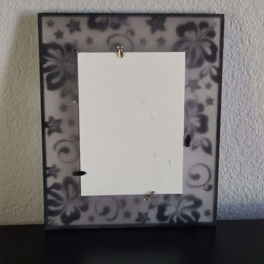Black Floral Acrylic Picture Frame 5x7 Decorative Translucent Photo Holder Home